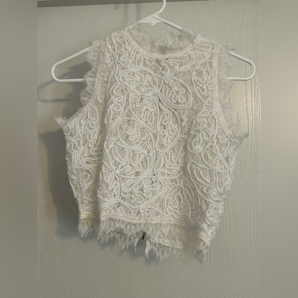 White Lace Sleeveless Top | Size XS